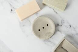 Round Draining Concrete Soap Dish Modern Bathroom Decor, Three Drain Holes