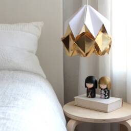 Origami Lampshade in White & Golden Paper, Small Size - thumbnail 3