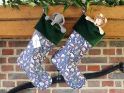 Luxury Personalised Christmas Stocking Made With Liberty Fabrics Blue, Green Velvet Cuff
