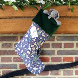 Luxury Personalised Christmas Stocking Made With Liberty Fabrics Blue, Green Velvet Cuff - thumbnail 2