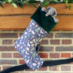 Luxury Personalised Christmas Stocking Made With Liberty Fabrics Blue, Green Velvet Cuff - thumbnail 3