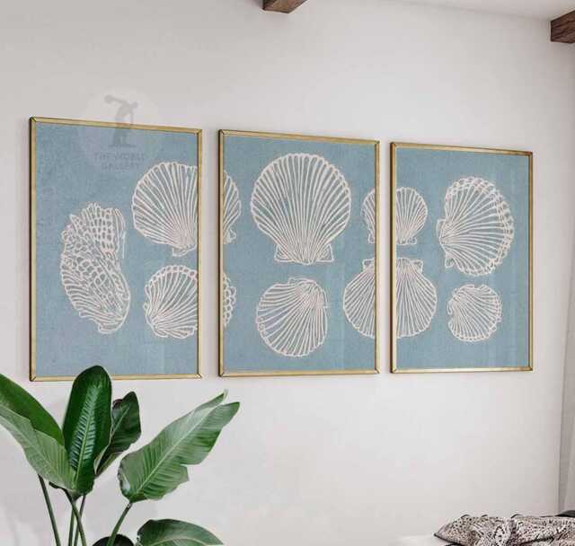 Set Of 3 Seashell Posters, Coastal Wall Art Prints, Nautical Beach Decor For Living Room Or Bedroom - image 1