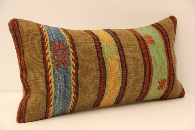 Handmade Lumbar Kilim Pillow 10x20Inch 25x50cmorientalbohopillowturkish Kilim Pillowcover Chair Smalloblong Cushioncovertribal 4Yef-16 - image 1