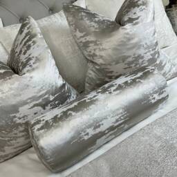 "Luxury Cushion, Marble Grey Bedding, Silver Bolster Pillow 16"" X 6" - thumbnail 3