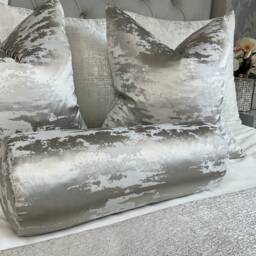 "Luxury Cushion, Marble Grey Bedding, Silver Bolster Pillow 16"" X 6" - thumbnail 2