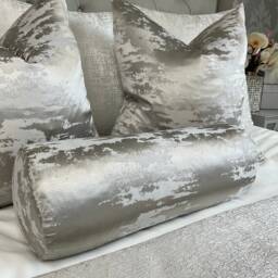 "Luxury Cushion, Marble Grey Bedding, Silver Bolster Pillow 16"" X 6"