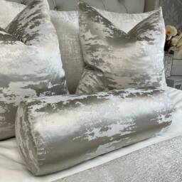 "Luxury Cushion, Marble Grey Bedding, Silver Bolster Pillow 16"" X 6" - thumbnail 4