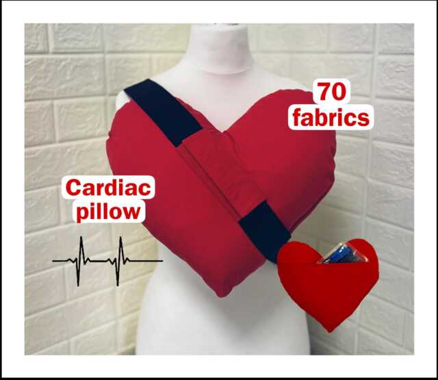 Cardiac 2 in 1 Heart Surgery/Seatbelt Pillow Post-Op Recovery Cough Cushion Transplant Gift Open Surgery 70 Fabrics - image 1