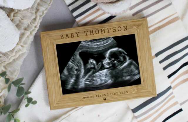 Personalised Baby Scan Photo Frame, Love At First Heart Beat, Engraved Name, New Parent Gift, Pregnancy Announcement Picture 4x6 - image 1