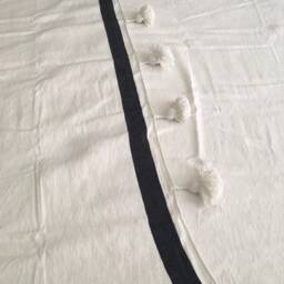 Moroccan Black & White Pom Blanket Throw, Striped Cotton Throw, Handwoven On A Wooden Loom. Bohemian Berber Comforter Bedding - thumbnail 3