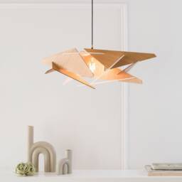 Modern Wood Pendant Light, Scandinavian Geometric Ceiling Fixture, Natural Lampshade - thumbnail 2