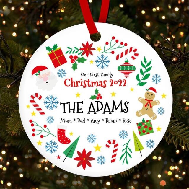 Element Wreath Family Name Round Personalised Christmas Tree Ornament Decoration