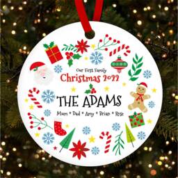 Element Wreath Family Name Round Personalised Christmas Tree Ornament Decoration
