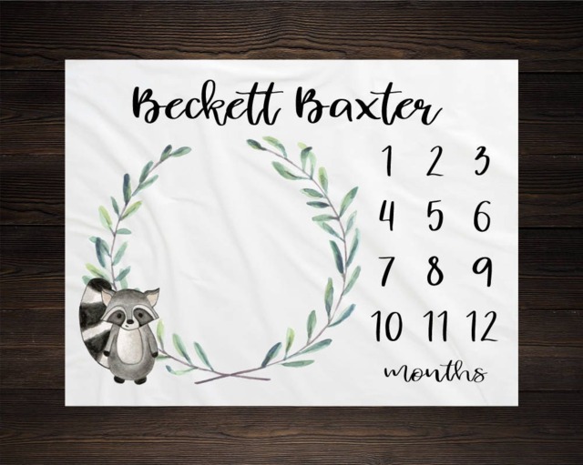 Woodland Milestone Blanket Monthly Growth Tracker Soft Fleece Racoon Baby Shower Gift Newborn Watch Me Grow Boy - image 1