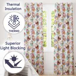 Kawaii Ice Cream Cone Popsicle Sweet Dessert Seamless Pattern Light Grey Readymade Eyelet Ring Top Thermal 100% Blackout Curtains - thumbnail 3