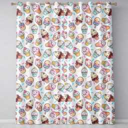 Kawaii Ice Cream Cone Popsicle Sweet Dessert Seamless Pattern Light Grey Readymade Eyelet Ring Top Thermal 100% Blackout Curtains - thumbnail 2