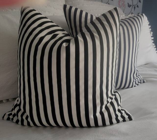 striped Farmhouse Pillow Cover Black & White Or Washed Blue - image 1
