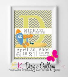 Personalized Beach Theme Baby Birth Stats Art Print - Digital Download - thumbnail 1