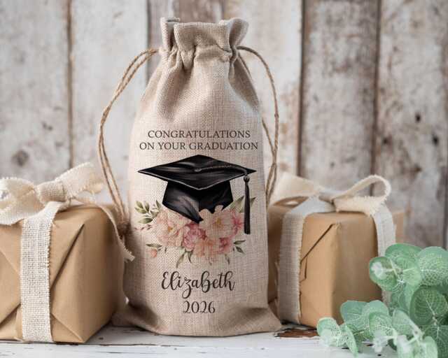 Personalised Bottle Bag, Graduation Class Of 2026, Wine Bottle University Keepsake Gift - image 1