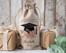 Personalised Bottle Bag, Graduation Class Of 2026, Wine Bottle University Keepsake Gift - thumbnail 1
