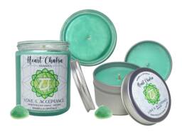 Heart Chakra Candle Rose Petals Scent, Aventurine Crystal, Soy Wax