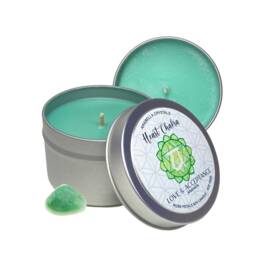 Heart Chakra Candle Rose Petals Scent, Aventurine Crystal, Soy Wax - thumbnail 2