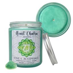 Heart Chakra Candle Rose Petals Scent, Aventurine Crystal, Soy Wax - thumbnail 3