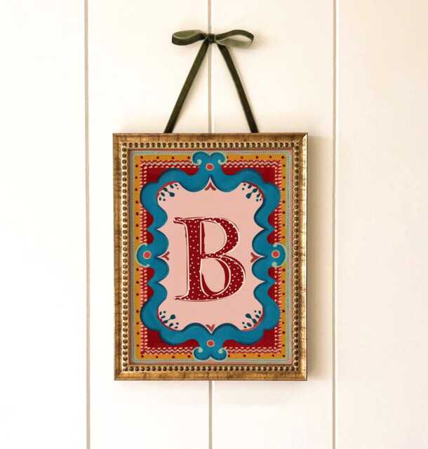 Personalised Nursery Initial Print Folk Letter Kids Wall Art Baby Room Storybook Vintage Style Artwork - image 1