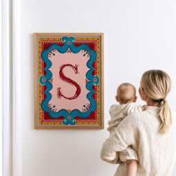 Personalised Nursery Initial Print Folk Letter Kids Wall Art Baby Room Storybook Vintage Style Artwork - thumbnail 3