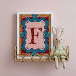 Personalised Nursery Initial Print Folk Letter Kids Wall Art Baby Room Storybook Vintage Style Artwork - thumbnail 2