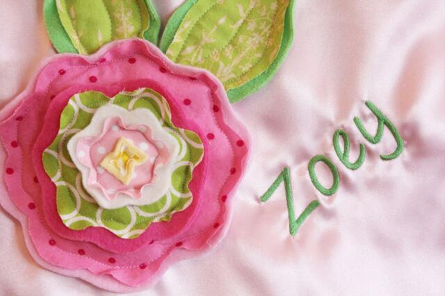 Personalized Minky Baby Blanket Satin, 3D Flower, Embroidered Monogram - image 1