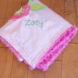 Personalized Minky Baby Blanket Satin, 3D Flower, Embroidered Monogram - thumbnail 3