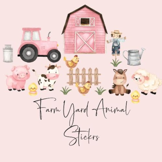 Farm Animal Vinyl Stickers, Tractor, Barn, Nursery Wall Decals - image 1