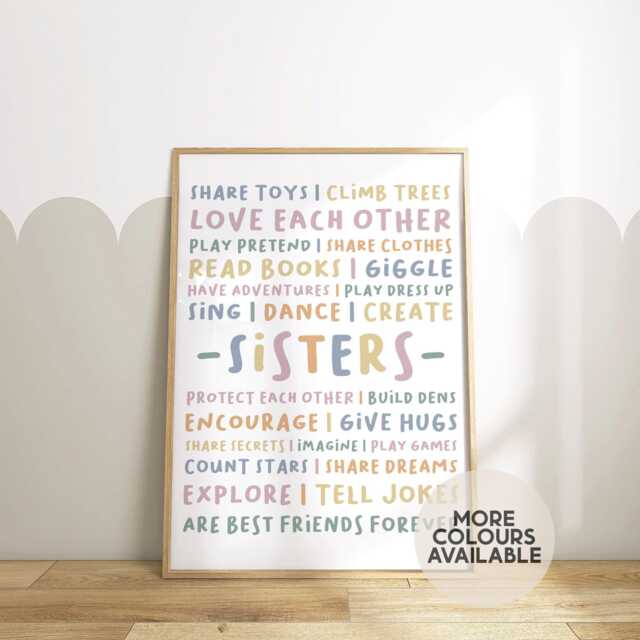 Sisters Quote Print - Girls Bedroom Playroom Nursery Wall Poster Unframed - image 1