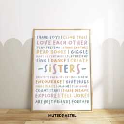 Sisters Quote Print - Girls Bedroom Playroom Nursery Wall Poster Unframed - thumbnail 2
