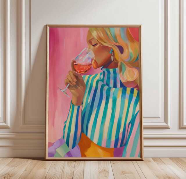Colorful Wine Woman Wall Art, Modern Fashion Illustration, Rose Poster,  Bold Striped Dress Print, Unframed Art For Kitchen Bar by Etsy |  uFurnish.com