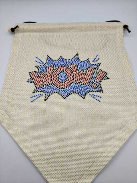 Rhinestone Wow, Pop Art, Cartoon Style, Hanging Banner Flag, Linen Wall Stocking Filler, Room Welsh Decor, Kid's Children's Decor - image 1