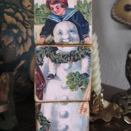 Victorian Christmas Wooden Shelf Puzzle Blocks Patriotic Santa Snowman & Children Vintage Free Shipping To U.s - thumbnail 2