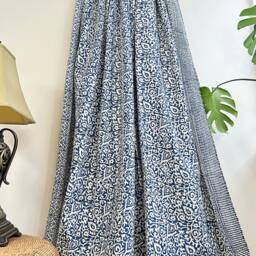 Kantha Stitch Pure Cotton Reversible Bed/Sofa Throw King Size - Handmade Handprinted Floral Dohar Leaves Weave Blue White Rustic - thumbnail 4