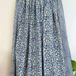 Kantha Stitch Pure Cotton Reversible Bed/Sofa Throw King Size - Handmade Handprinted Floral Dohar Leaves Weave Blue White Rustic - thumbnail 3
