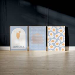 Set Of 3 Blue Brunch Prints, Kitchen Club, Eggs, Trendy Wall Art, Girly Posters, Housewarming Gift - thumbnail 2