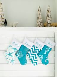Nautical Christmas Stocking, Turquoise, Teal Christmas, Ocean, Personalized Coastal, Starfish, Chevron 520 562 582