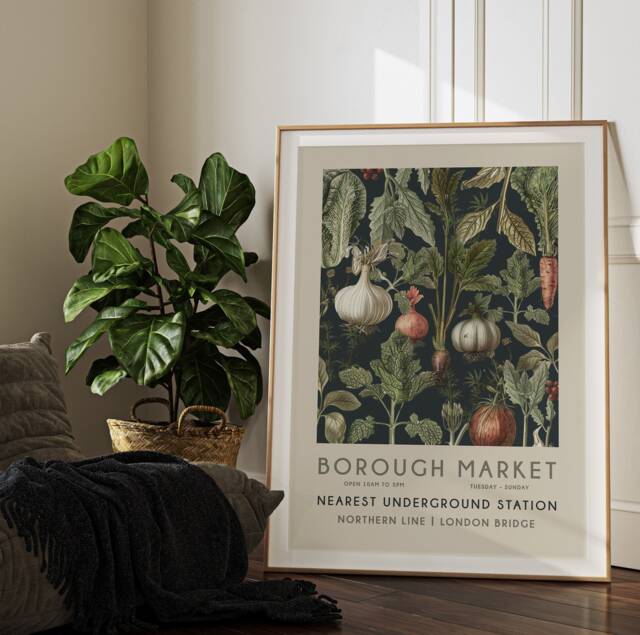 Botanical Market Wall Art Print, Plant London Poster, Art, Living Room, Dining Kitchen, Modern, Vintage Gallery 2443 - image 1