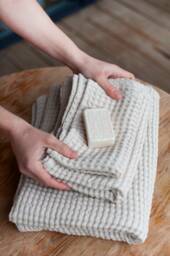 Waffle Linen Towel Set in Oatmeal Body, Hand & Face Waffle Towels. Linen Bath Towels