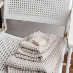 Waffle Linen Towel Set in Oatmeal Body, Hand & Face Waffle Towels. Linen Bath Towels - thumbnail 2