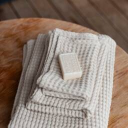 Waffle Linen Towel Set in Oatmeal Body, Hand & Face Waffle Towels. Linen Bath Towels - thumbnail 3