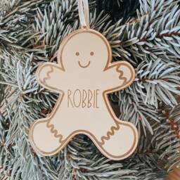 Personalised Gingerbread Man Christmas Decoration, First Christmas, Christmas Tree Decoration Bauble, Secret Santa Gift Idea, Gold, Silver - thumbnail 1