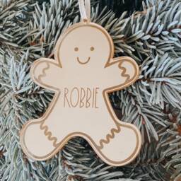 Personalised Gingerbread Man Christmas Decoration, First Christmas, Christmas Tree Decoration Bauble, Secret Santa Gift Idea, Gold, Silver - thumbnail 2