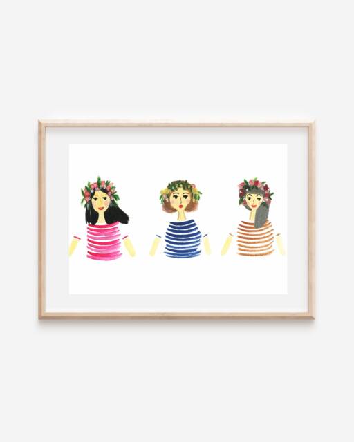 Floral Hair Wreath Girls Art Print, Gouache Illustration - A4/A5 - image 1