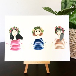 Floral Hair Wreath Girls Art Print, Gouache Illustration - A4/A5 - thumbnail 3